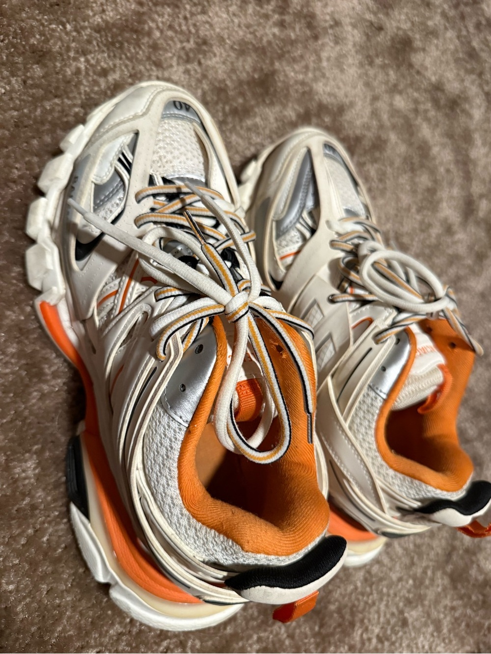 Balenciaga White and Orange Sneaker Tongue with Label